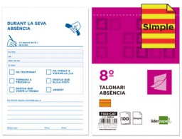 Talonario Liderpapel Ausentes 8º natural 100h original texto en catalán
